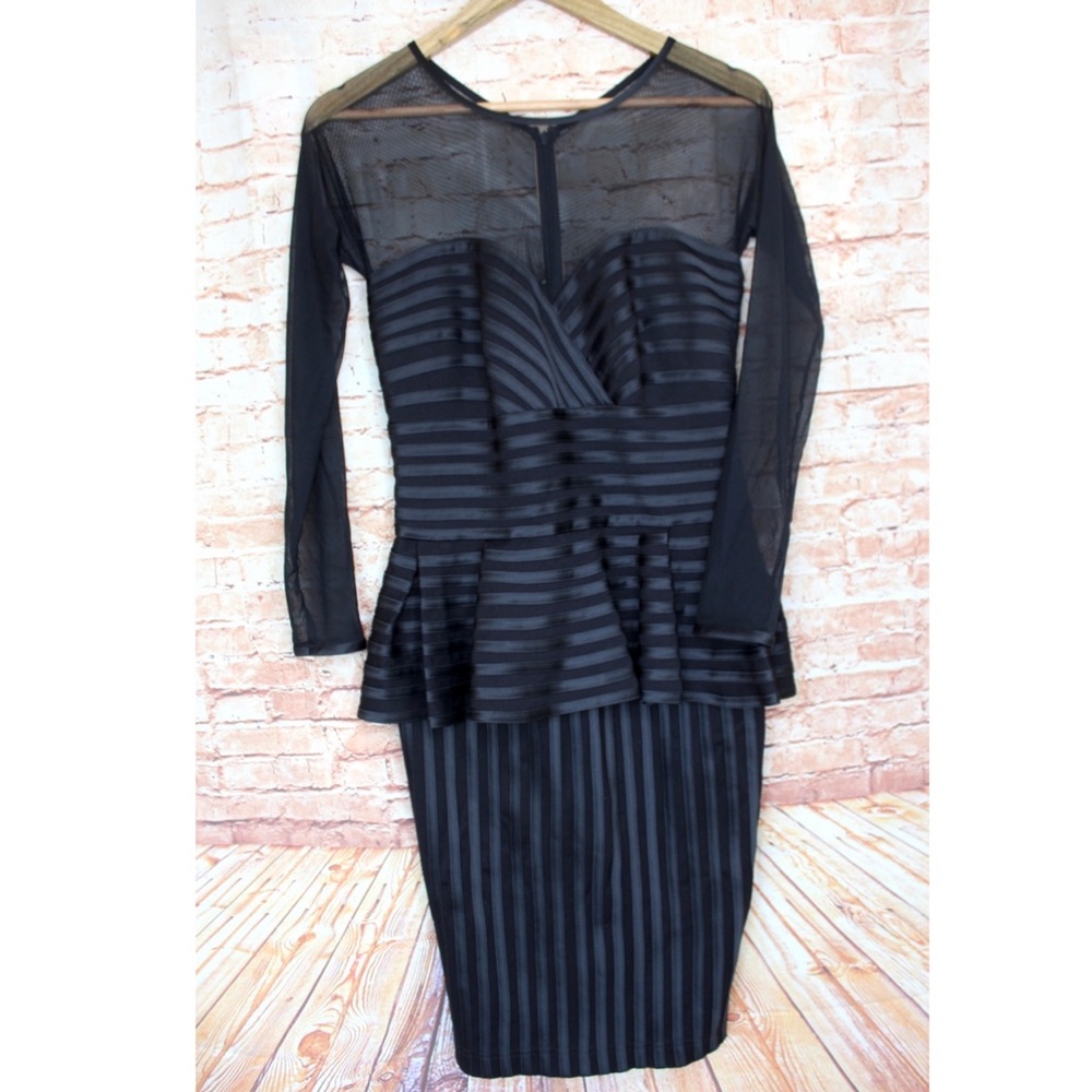 Tadashi Shoji Black Illusion Peplum Striped Dress